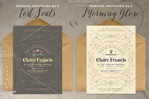 7 Vintage Deco Wedding Invitations I in Wedding Templates - product preview 2