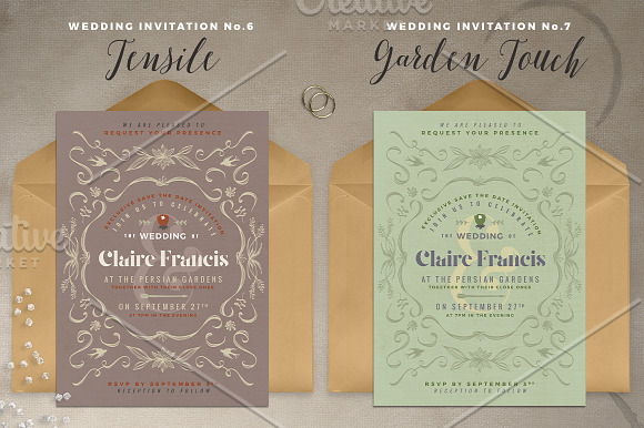 7 Vintage Deco Wedding Invitations I in Wedding Templates - product preview 4