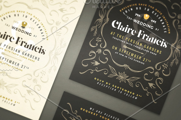 7 Vintage Deco Wedding Invitations I in Wedding Templates - product preview 6