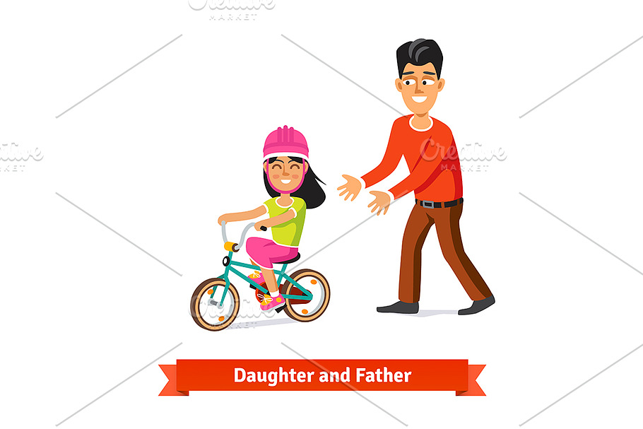 Father and daughter on the bike in Illustrations - product preview 8