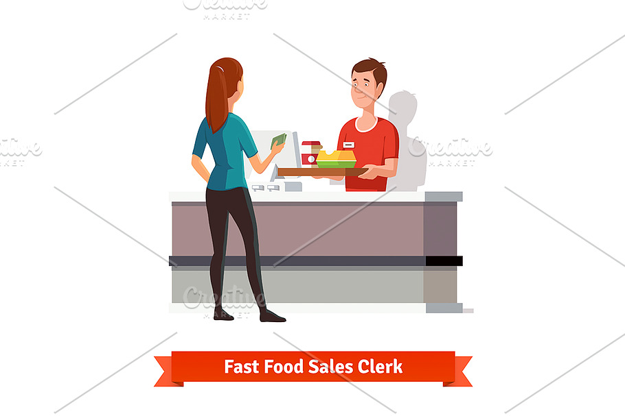 Sales clerk at fast food restaurant in Illustrations - product preview 8