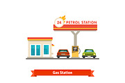 Petrol station with two cars