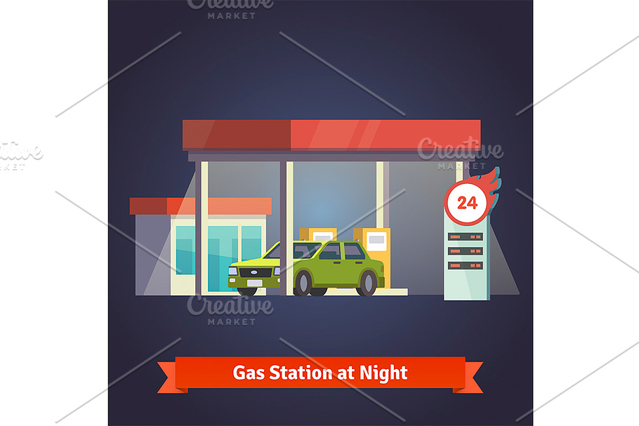 Gas station glowing at night