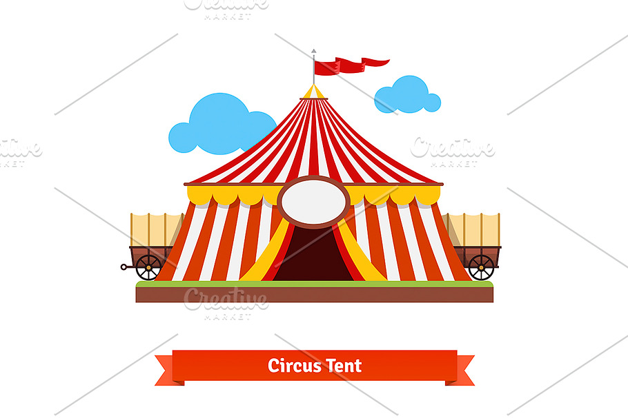 Open circus tent with wagon wheel in Illustrations - product preview 8