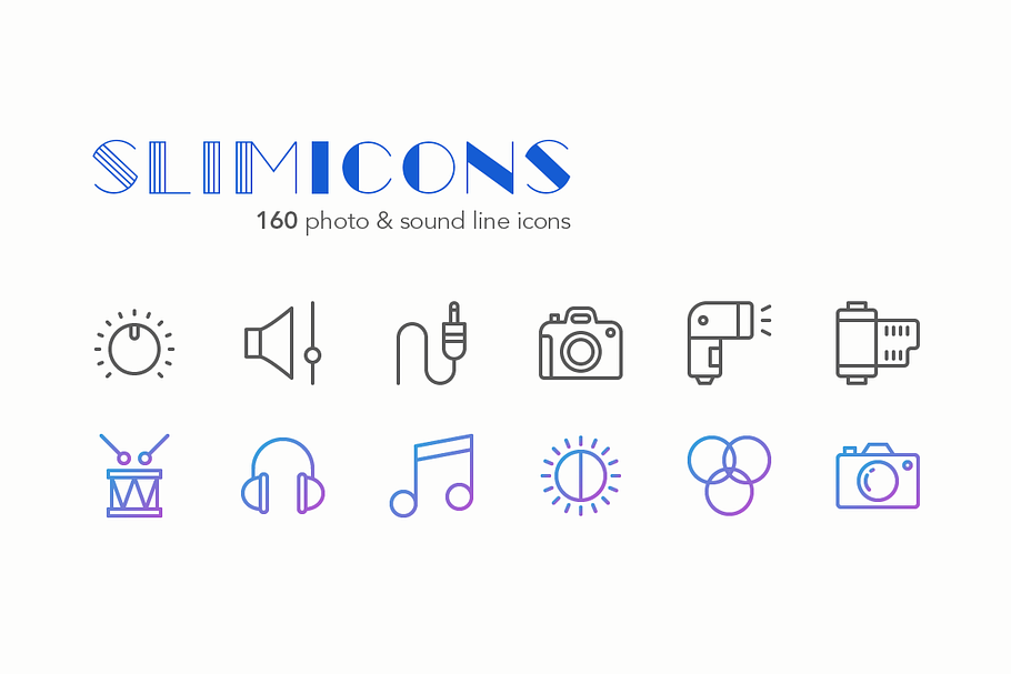 Photo & Sound Line Icons - Slimicons