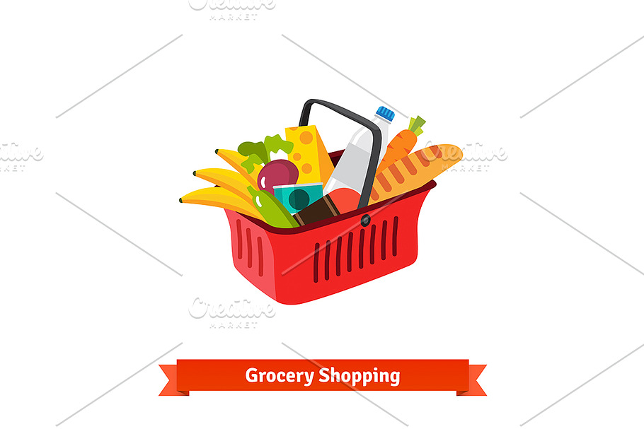 Shopping basket full of groceries in Graphics - product preview 8