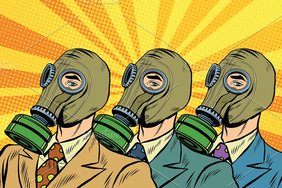 People in gas masks Sots art style