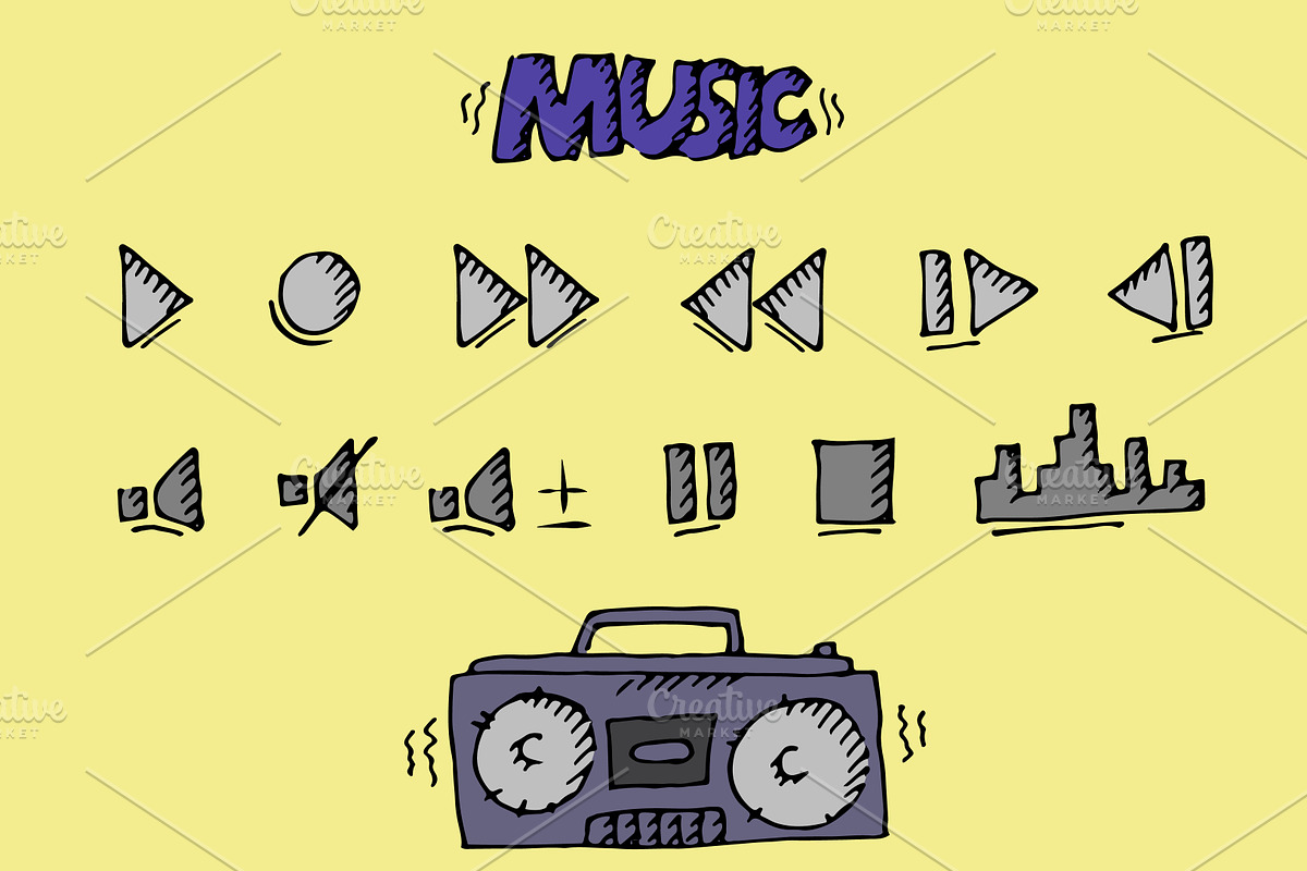 Music button doodle set. Vector in Illustrations - product preview 8