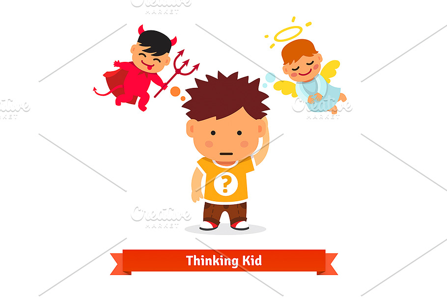 Thinking kid making tough choice in Illustrations - product preview 8