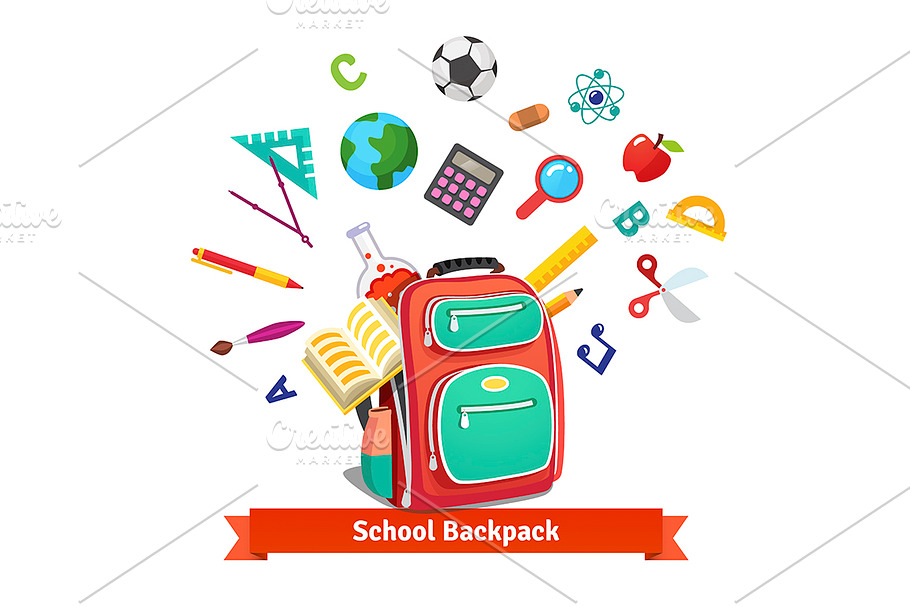 School backpack with objects in Illustrations - product preview 8