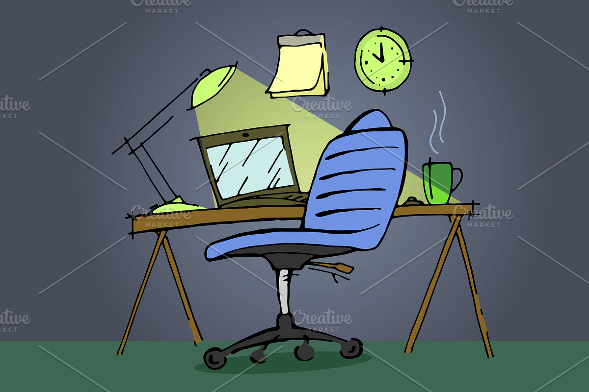 Work place in midnight. Vector. in Illustrations - product preview 8