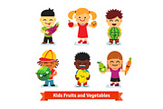 Kids holding fruit and vegetables