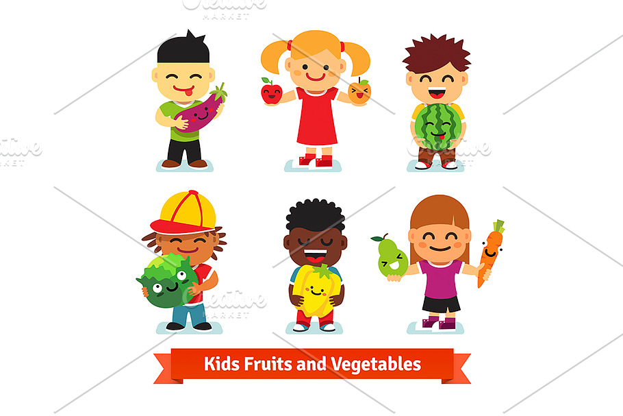 Kids holding fruit and vegetables in Illustrations - product preview 8