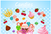 Bakery, lollipops, candies, cupcakes