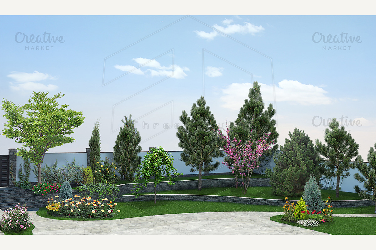 Front yard horticultural background in Illustrations - product preview 8
