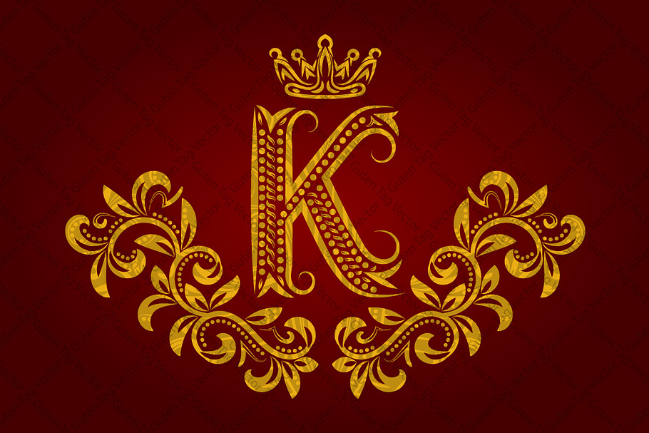 Patterned golden letter K monogram