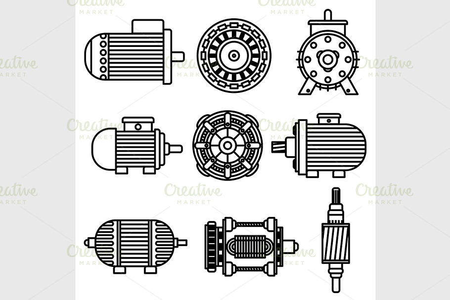 Electric motor vector icons