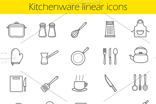 Kitchen utensils icons. Vector