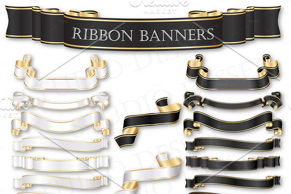 Ribbon Banners in Black and White