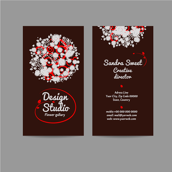 Business cards with floral ornament in Illustrations - product preview 2