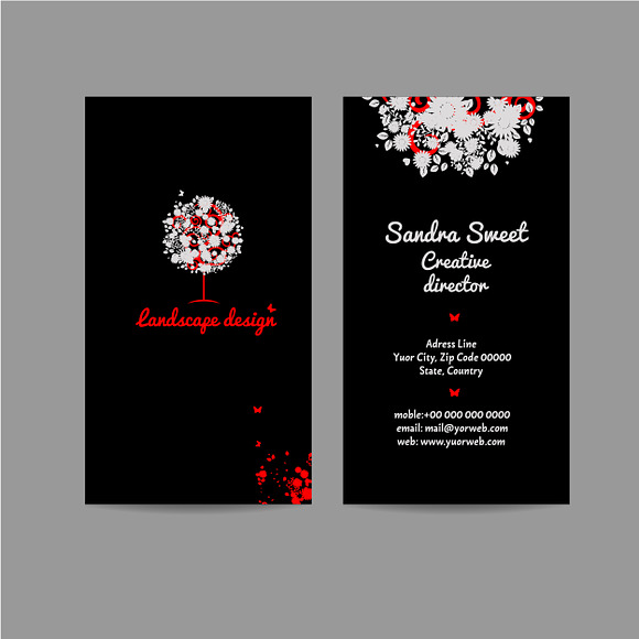 Business cards with floral ornament in Illustrations - product preview 3
