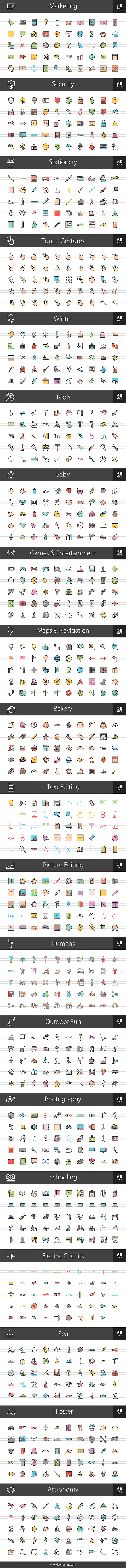 1000 Line Filled Icons (V4) in Graphics - product preview 1