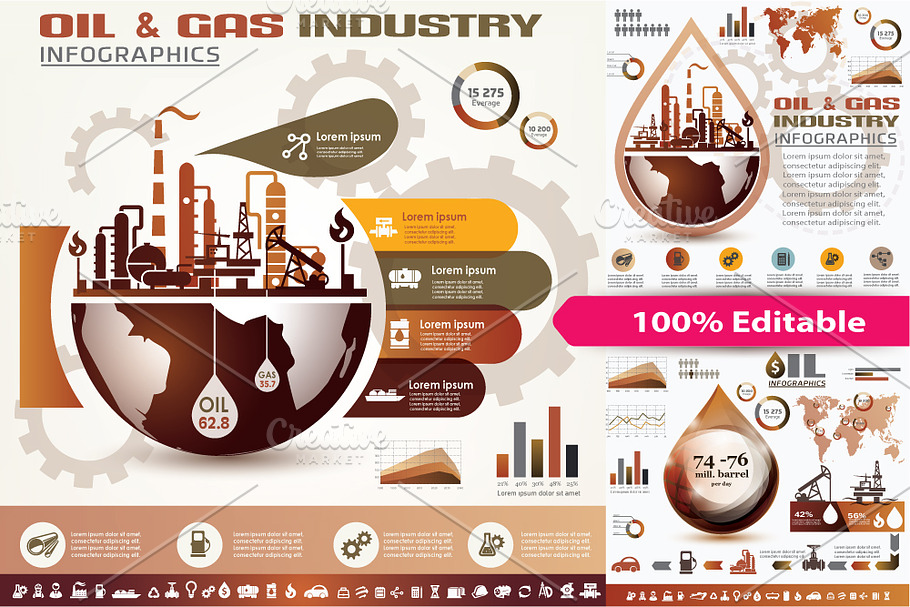 Oil and Gas Industry Infographics in Presentation Templates - product preview 8