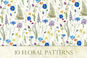 "10 Floral Patterns" Watercolor Set