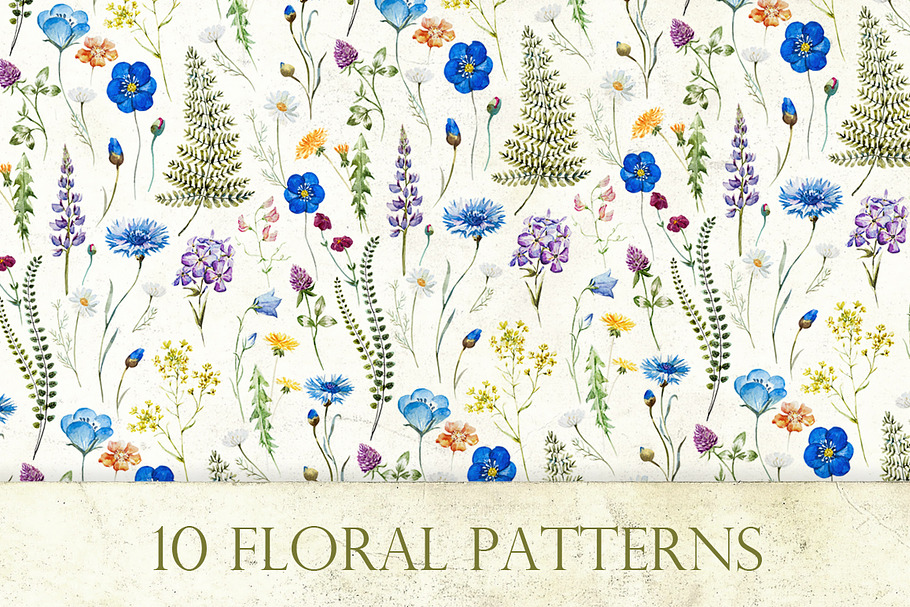 "10 Floral Patterns" Watercolor Set in Patterns - product preview 8