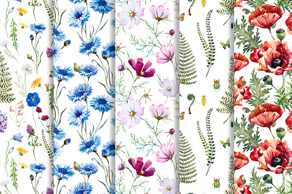 "10 Floral Patterns" Watercolor Set in Patterns - product preview 1