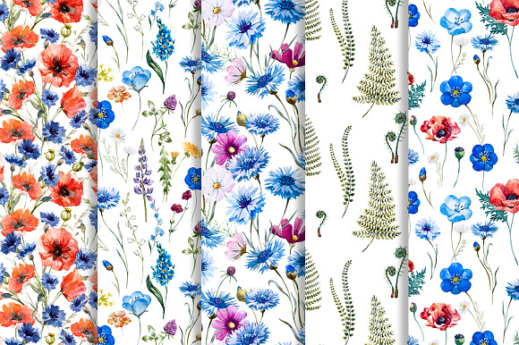 "10 Floral Patterns" Watercolor Set in Patterns - product preview 2
