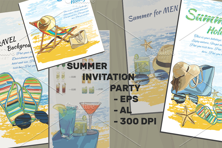 Summer Invite, 5 Templates (vector)