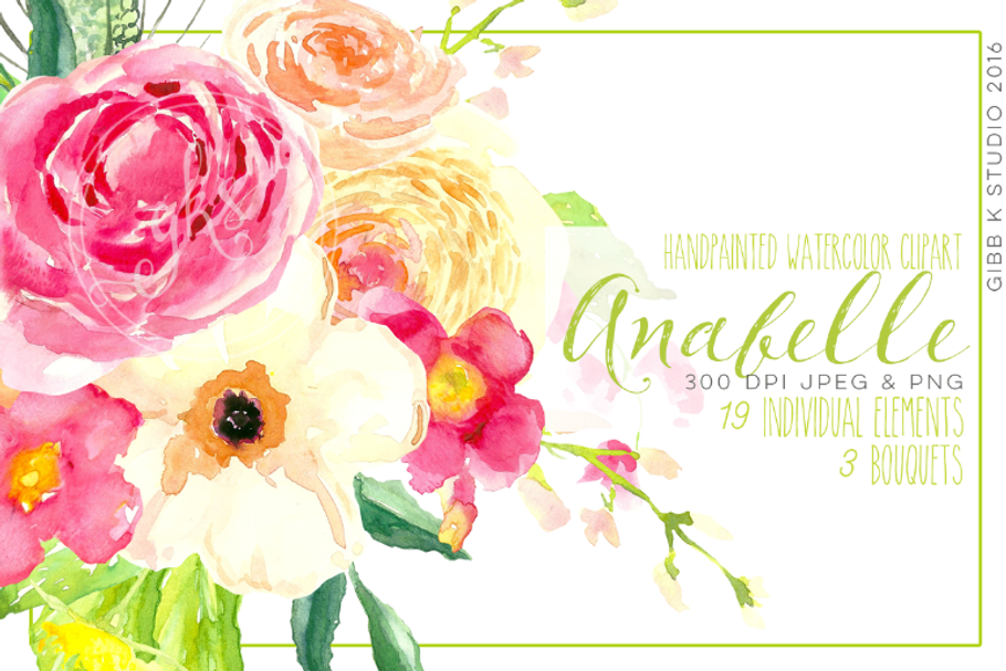Anabelle Watercolor Clip art in Illustrations - product preview 8