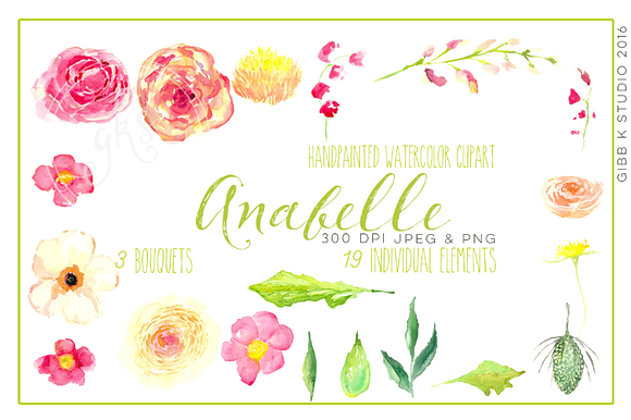 Anabelle Watercolor Clip art in Illustrations - product preview 3