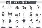 36 Vector Baby black icons set.