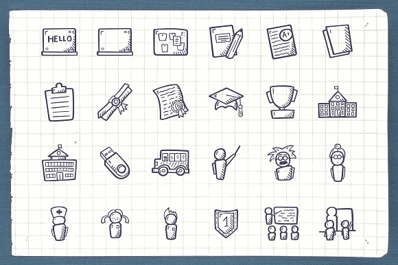 School - Hand Drawn Icons in Book Icons - product preview 1