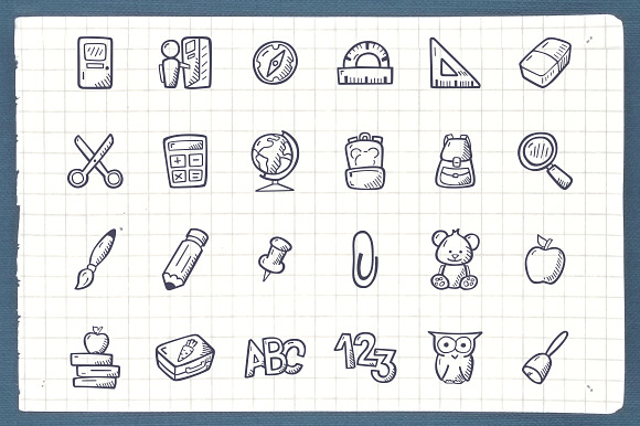 School - Hand Drawn Icons in Book Icons - product preview 2