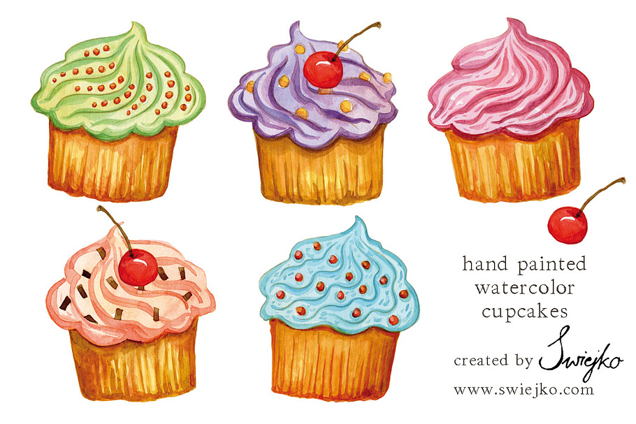 Watercolor Cupcakes in Illustrations - product preview 8