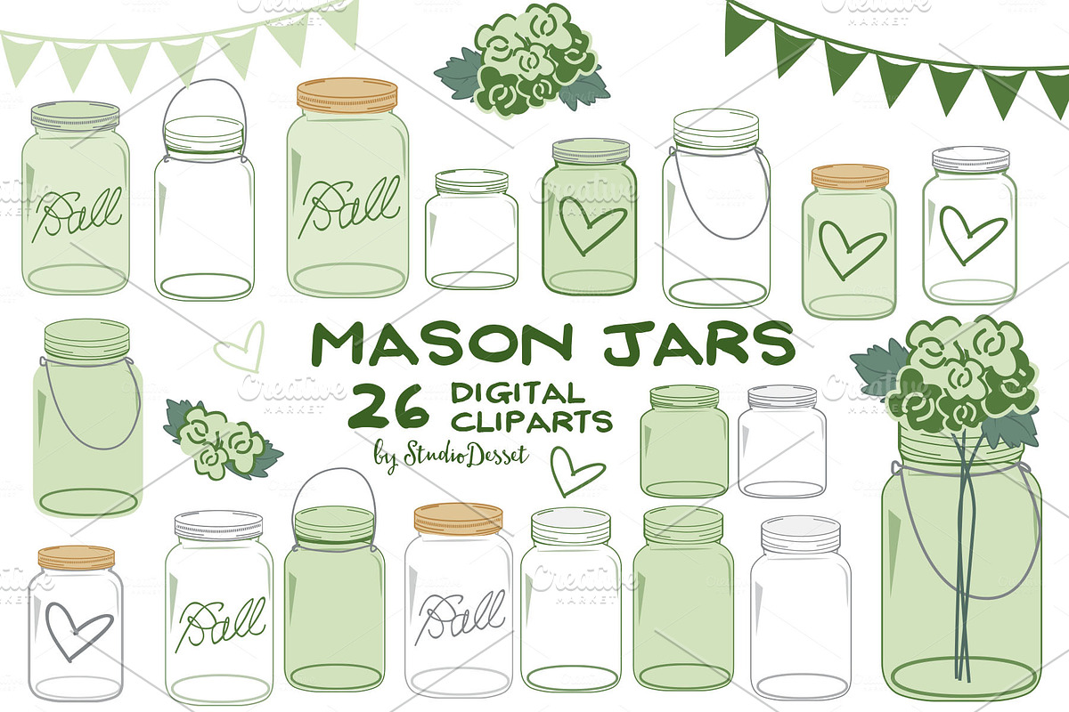 Green Mason Jars Cliparts in Illustrations - product preview 8