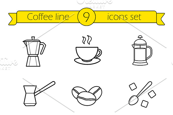 Coffee linear icons set. Vector