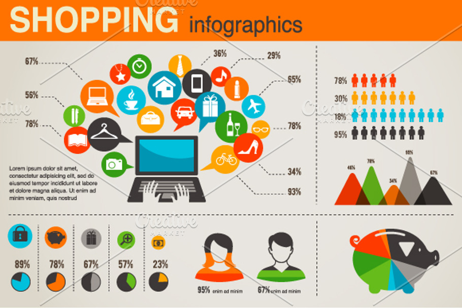 Shopping infographics set in Illustrations - product preview 8