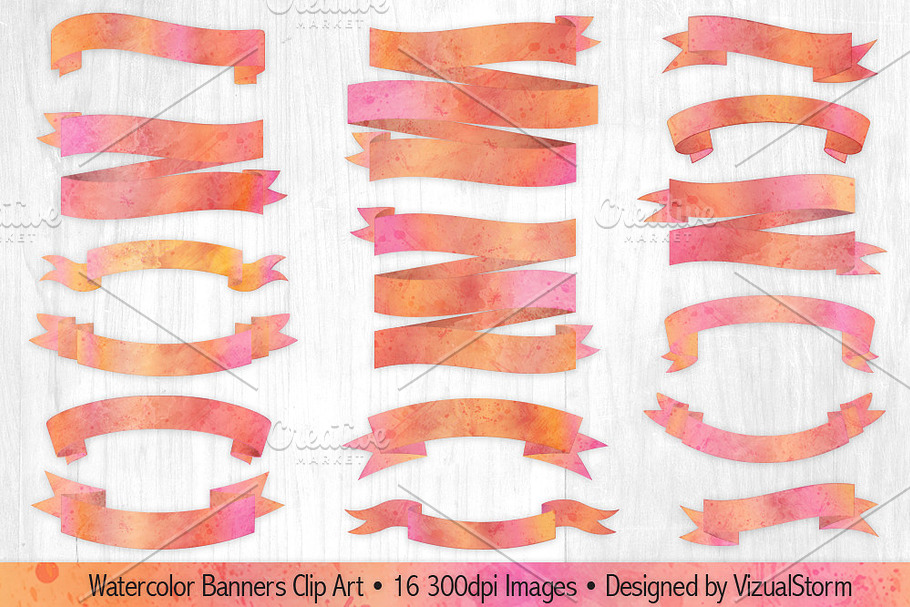 Pink and Orange Watercolor Banners