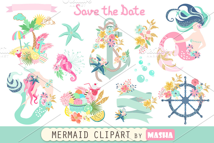 MERMAID clipart in Graphics - product preview 8