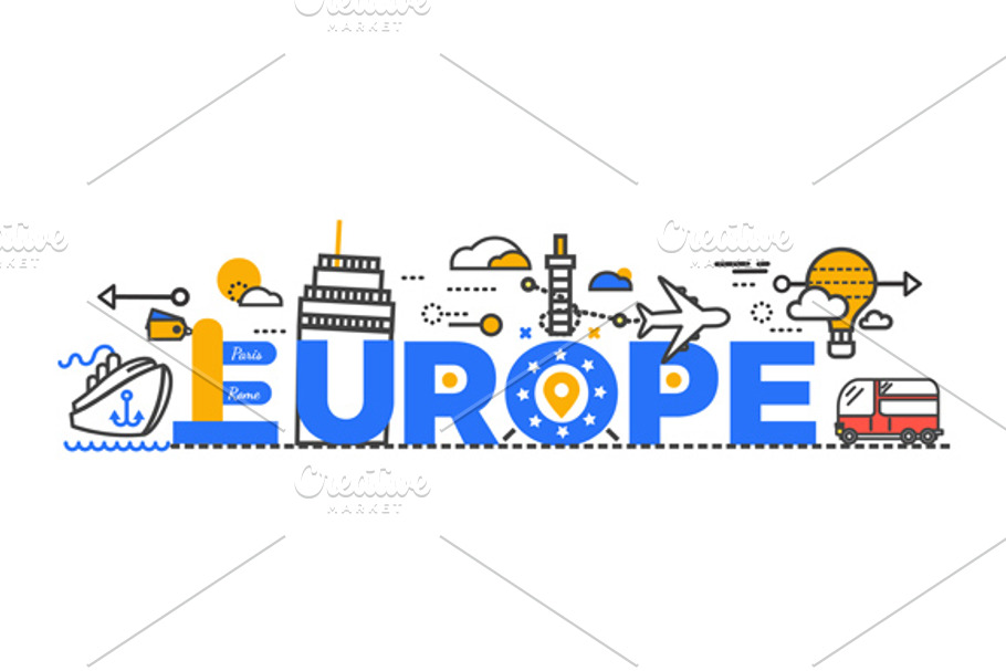 Travel Europe Word Text in Illustrations - product preview 8