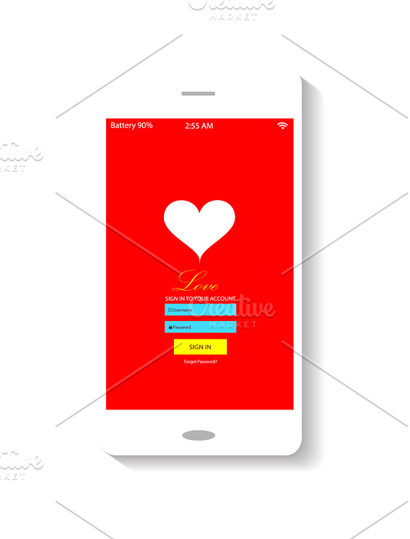 Smartphone interface 5 themes heart  in Mobile & Web Mockups - product preview 6