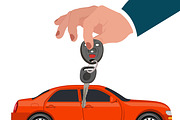 Hands with car key, vector 