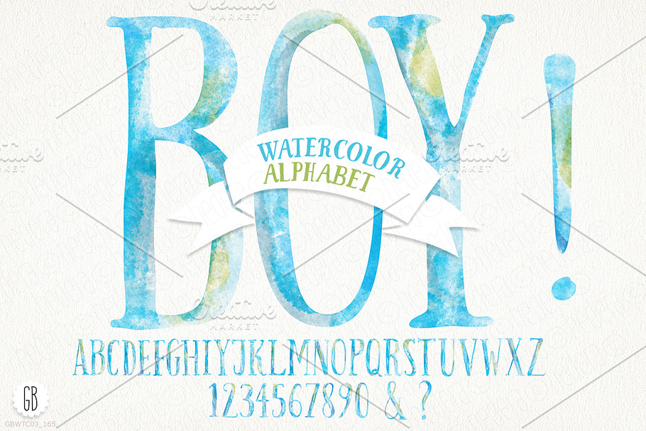 Watercolor baby boy alphabet