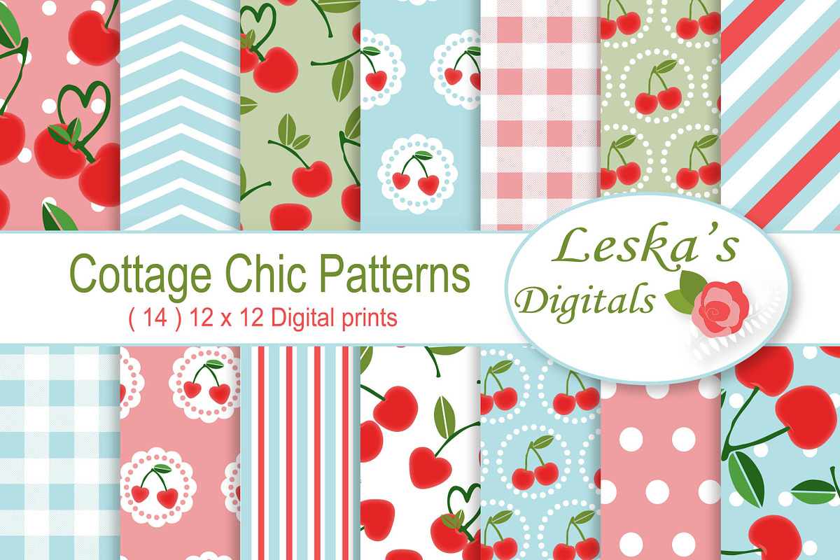 Cherry Digital Paper - Cottage Chic in Patterns - product preview 8