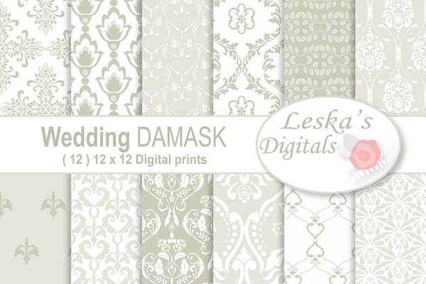 Wedding Damask Pattern Digital Paper