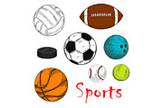 Colored sketches of sporting items